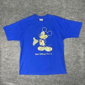 VTG 90s Walt‎ Disney World Mickey Mouse T Shirt Large Metallic Print FLAWLESS